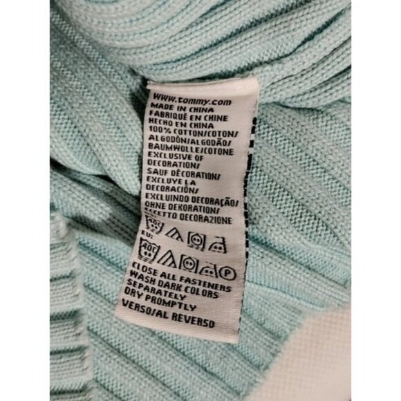 Tommy Hilfiger 1/4 Snap Pullover Sweater Medium Knit Embroidered Spellout Logo - Picture 8 of 9